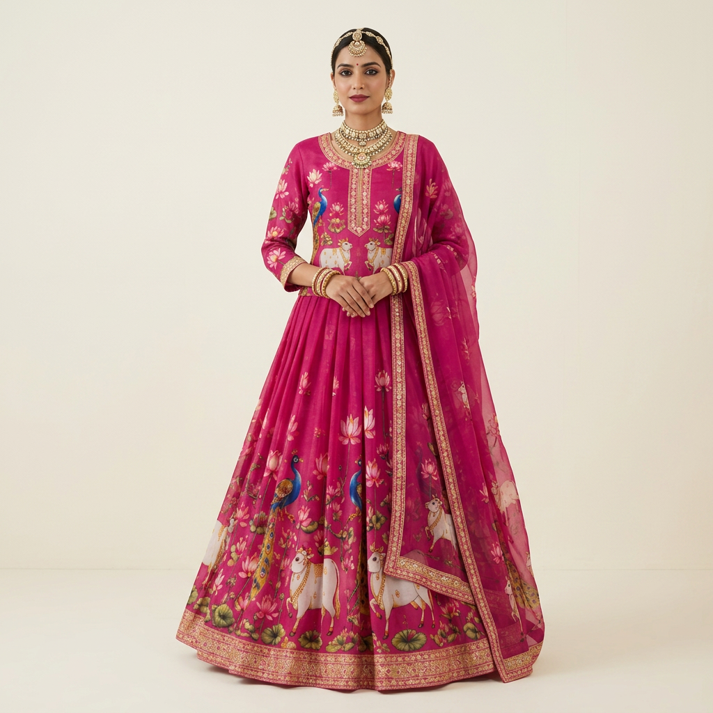 Magenta Pichwai Print Poshak